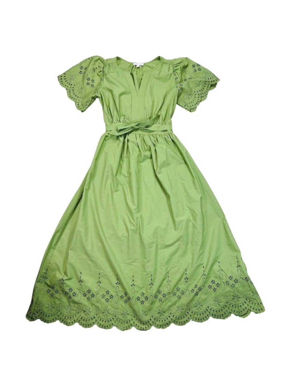 By The River Small Eyelet Maxi Dress Green Cottage Flowy Brunch Party